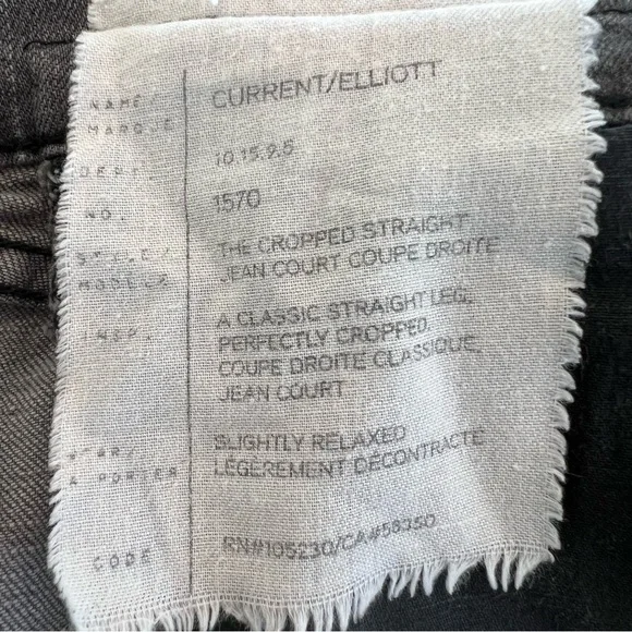CURRENT/ELLIOT The Cropped Straight Jeans w/ Frayed Hem,‎ Grey, 27